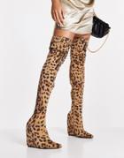 Asos Design Krissy High-heeled Over The Knee Wedges In Leopard-multi