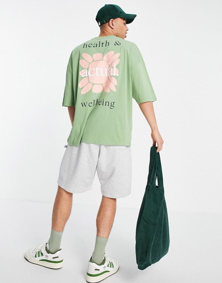 Asos Actual Oversized T-shirt With Back Graphic Print In Green