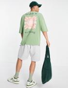 Asos Actual Oversized T-shirt With Back Graphic Print In Green