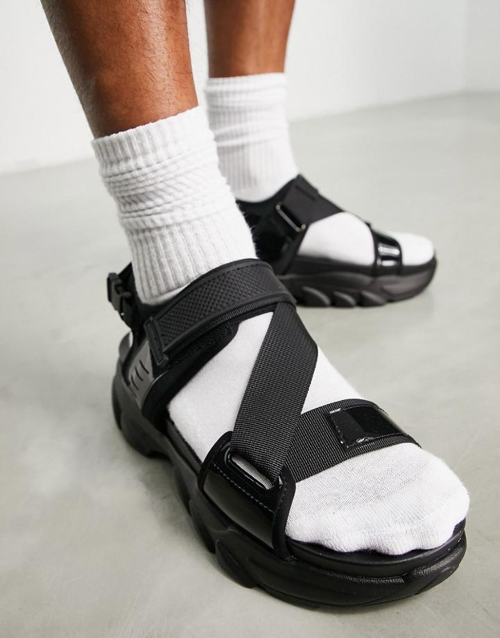 Asos Design Tech Sandals With Chunky Sole In Triple Black