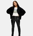 Topshop Petite Faux Leather Moto Pants In Black