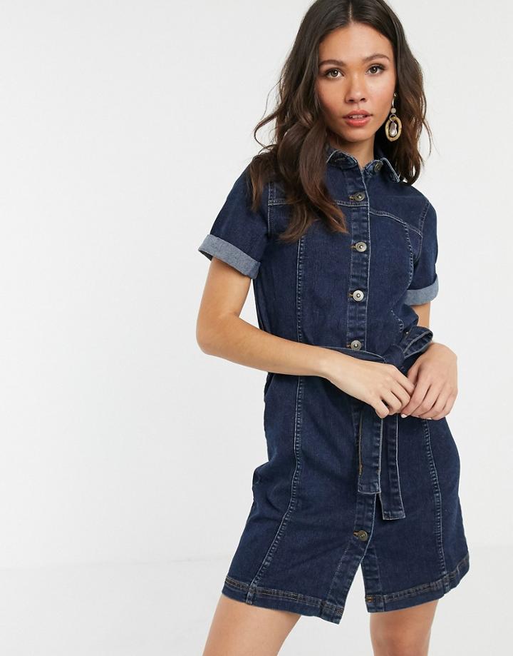 Pieces Tie Front Denim Mini Dress
