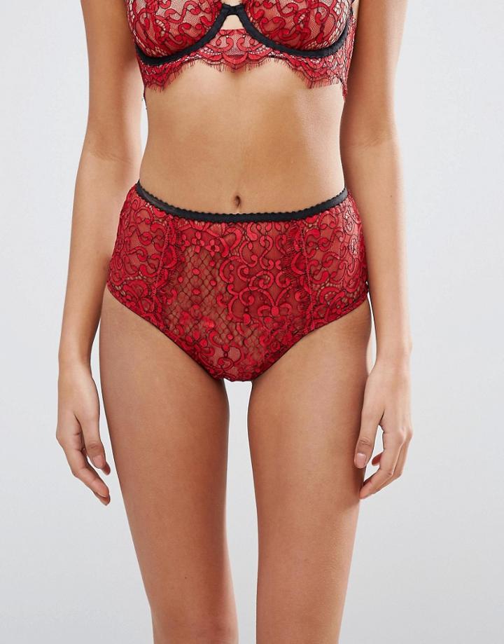 Asos Premium Maisie Red Lace Highwaist Pant - Red