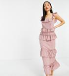 Missguided Petite Frill Detail Maxi Dress In Pink