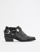 Asos Design Memphis Premium Leather Western Studded Flat Shoes - Black