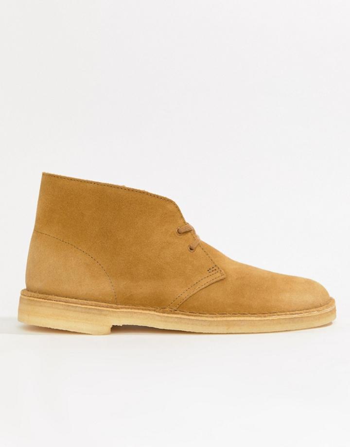 Clarks Originals Desert Boots In Oak Suede - Beige