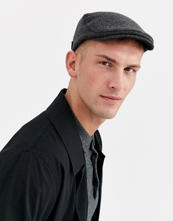 Ted Baker Fawdons Textured Wool Flat Cap In Dark Gray