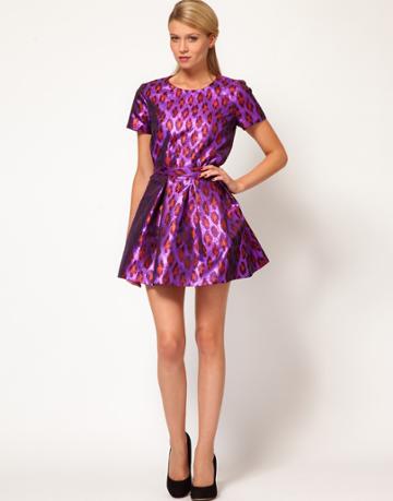 French Connection Lantern Skirt In Metallic Leopard Print