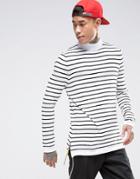 Asos Knitted Striped Sweater With High Neck And Side Zips - White