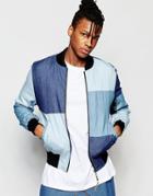 The New County Bomber Jacket In Patchwork Denim - Blue