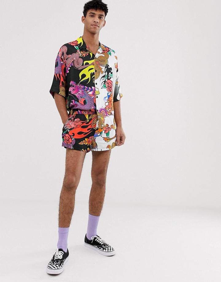 Jaded London Festival Two-piece Half And Half Shorts In Dragon Print - Black