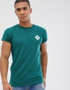 Bershka Slim Fit T-shirt With Palm Tree Chest Print In Green Marl - Green