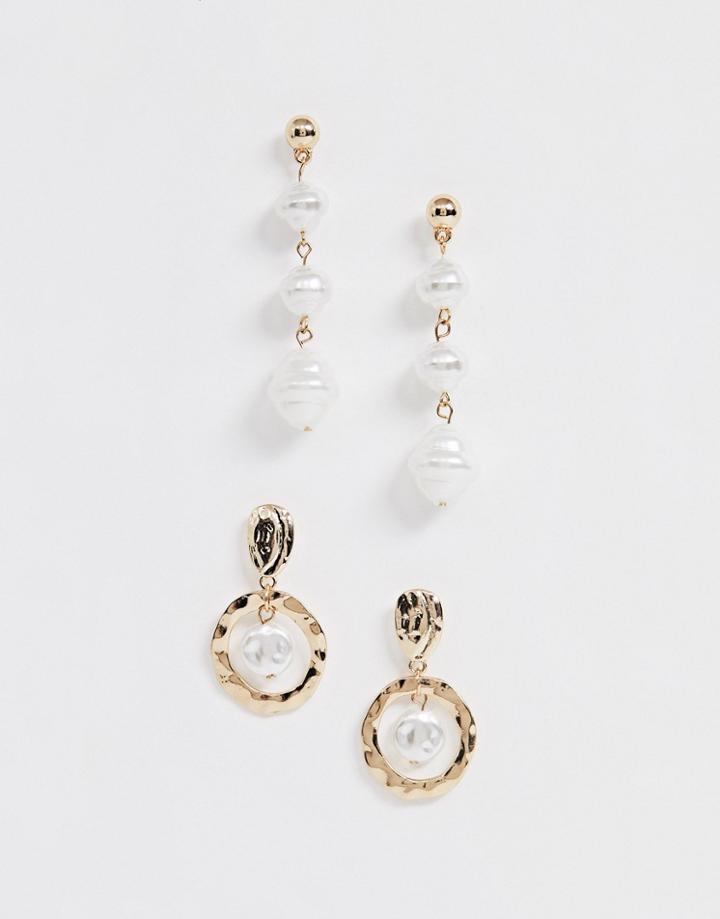 New Look 2 Pack Faux Pearl Drop Earrings In Gold - Gold