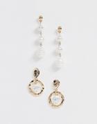 New Look 2 Pack Faux Pearl Drop Earrings In Gold - Gold