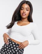 Daisy Street Long Sleeve Crop Top With Ruching-white