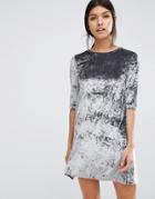 Mango Crushed Velvet Shift Dress - Gray