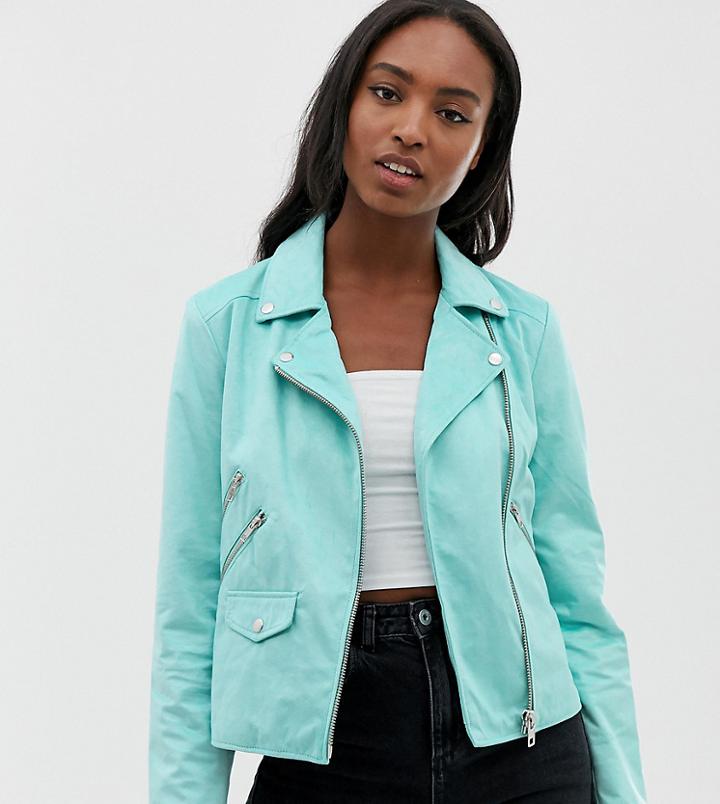 Asos Design Tall Ultimate Suedette Biker Jacket - Green