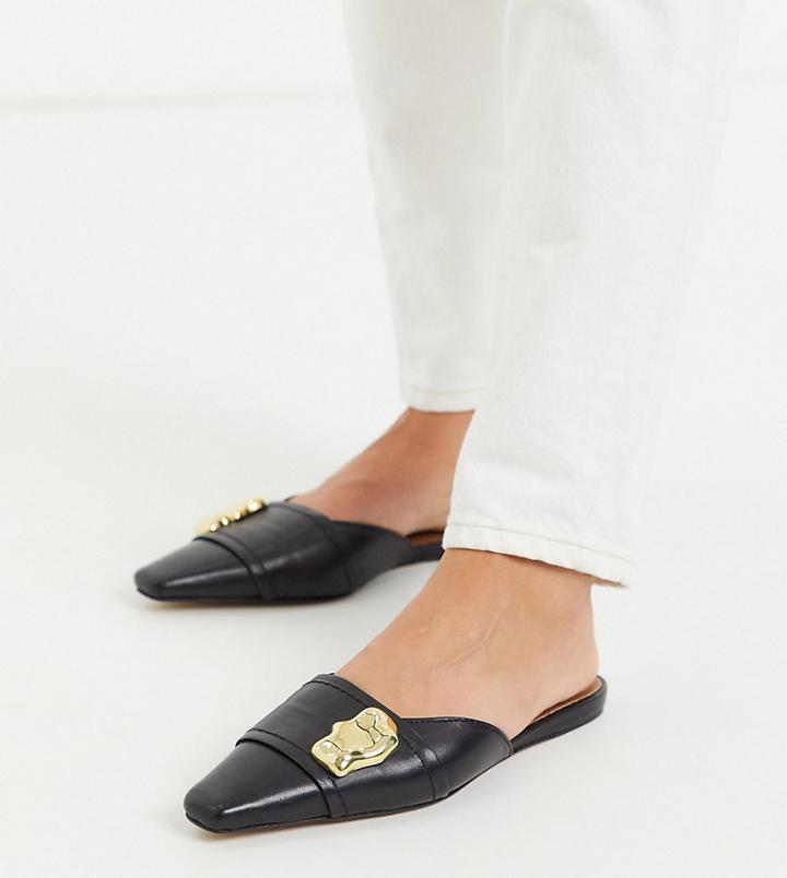 Asos Design Wide Fit Lavish Premium Leather Embellished Mules In Black