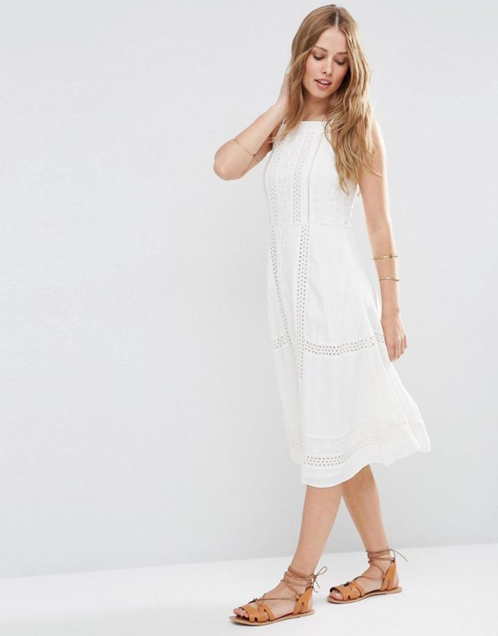 Asos Premium Embroidered Dress With Lace Inserts - White