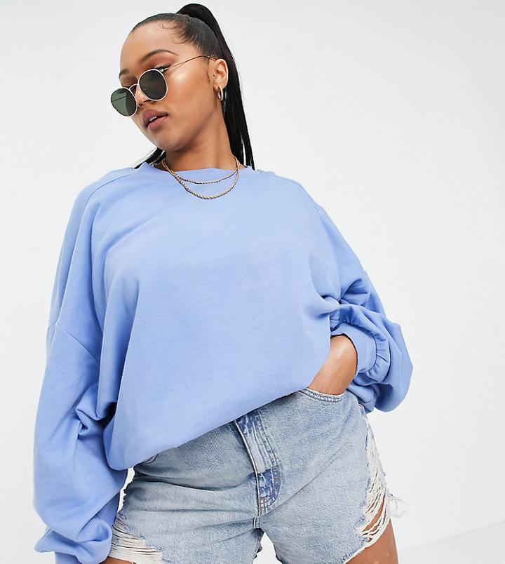 Asos Design Curve Super Oversized Cocoon Sweatshirt With Seam Detail In Cornflower Blue-blues