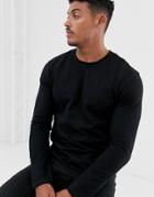Only & Sons Longline Long Sleeve T-shirt With Raw Neck Detail - Black