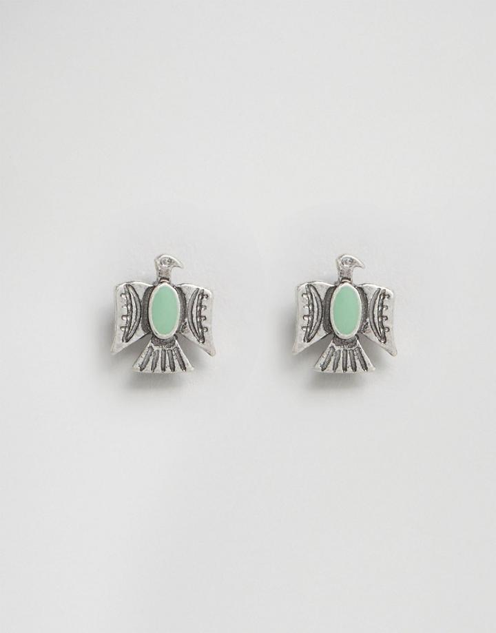 Asos Eagle Stud Earrings With Turquoise Stone - Silver