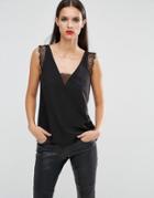 Asos Deep Plunge Lace Insert Camisole Tank - Black