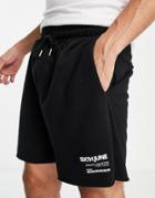 Sixth June Jersey Shorts In Black With Logo Print And Raw Hem