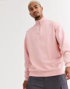 Asos Design Oversized Sweatshirt In Pink With Half Zip