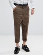 Asos Drop Crotch Tapered Smart Pants In Wool Mix Brown Check - Brown