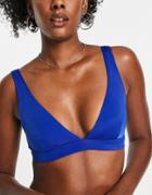 Monki V Neck Bikini Top In Bright Blue
