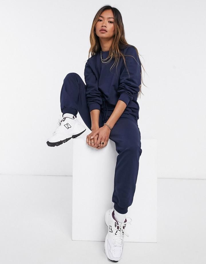 Asos Design Tracksuit Ultimate Sweatshirt / Sweatpants With Tie In Cotton In Navy - Navy