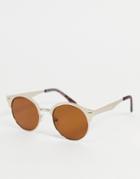 New Look Round Metal Sunglasses In Gold Tone