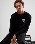 Asos Design Oversized Longline Long Sleeve T-shirt With Mouth Print - Black