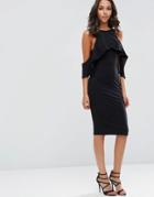 Asos High Neck Cold Shoulder Midi Dress - Black