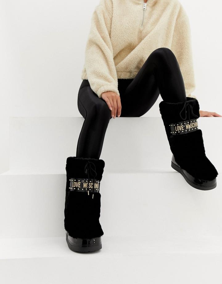 Love Moschino Faux Fur Stud Snow Boots - Black