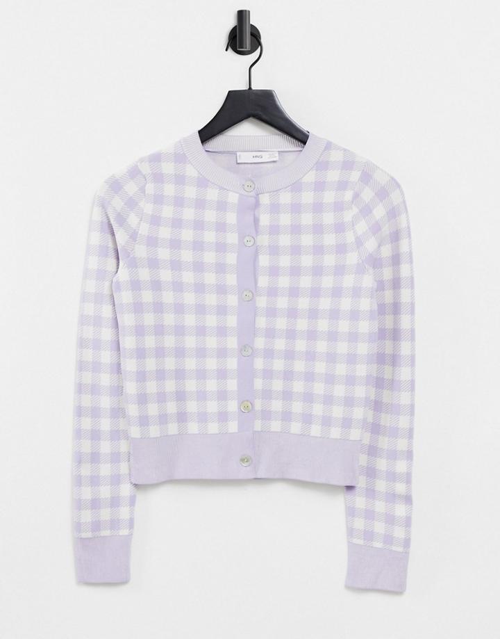 Mango Gingham Coordinating Cardigan In Lilac-purple
