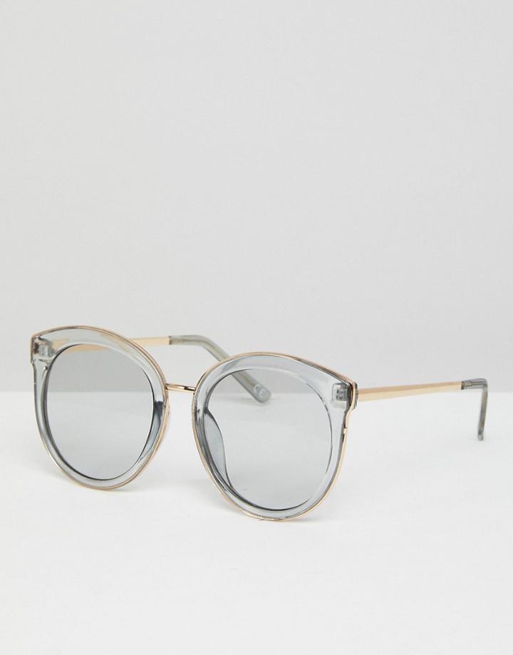 Asos Oversized Round Preppy Fashion Sunglasses With Light Smoke Frame & Lens - Gray