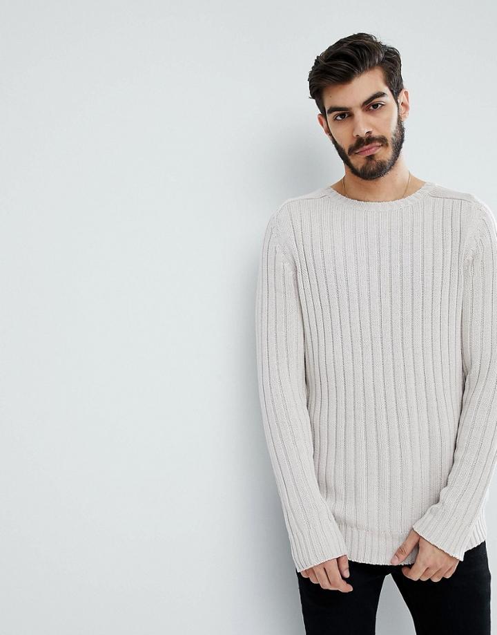 Brave Soul Wide Rib Crew Neck Sweater - Tan