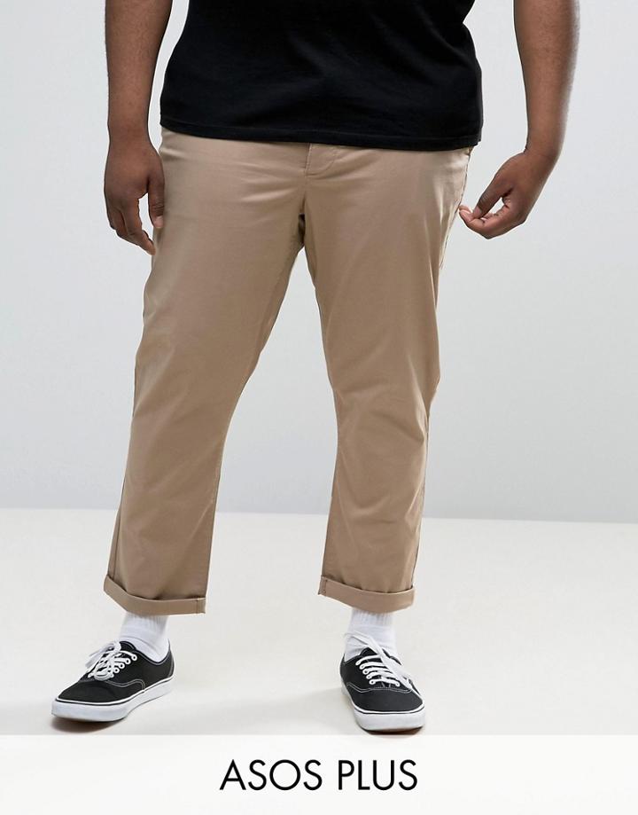 Asos Plus Tapered Chinos In Stone - Stone