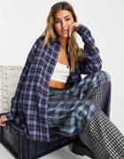 Heartbreak Oversized Shirt In Blue Check-blues