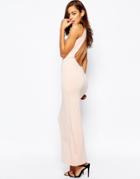 Asos 90's High Neck Maxi Dress With Open Back - Nude
