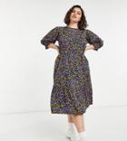Yours Midi Smock Dress In Purple Floral