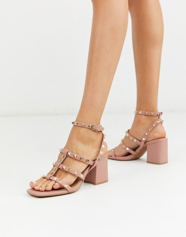 Asos Design Haiti Studded Blocked Heeled Sandals In Beige-neutral