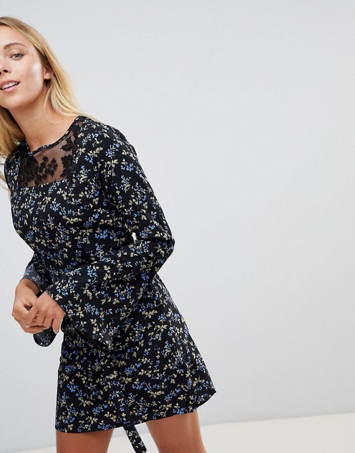 Rage Floral Lace Insert Dress - Black