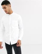 Asos Design Stretch Slim Oxford Shirt With Grandad Collar In White