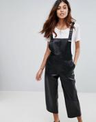 Mango Faux Leather Overalls - Black