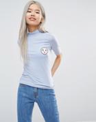 Stylenanda High Turtleneck T-shirt With Woven Patch - Blue