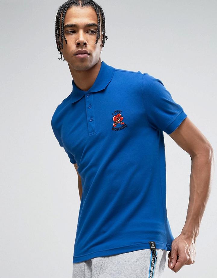 Love Moschino Embroidered Chest Polo Shirt - Blue