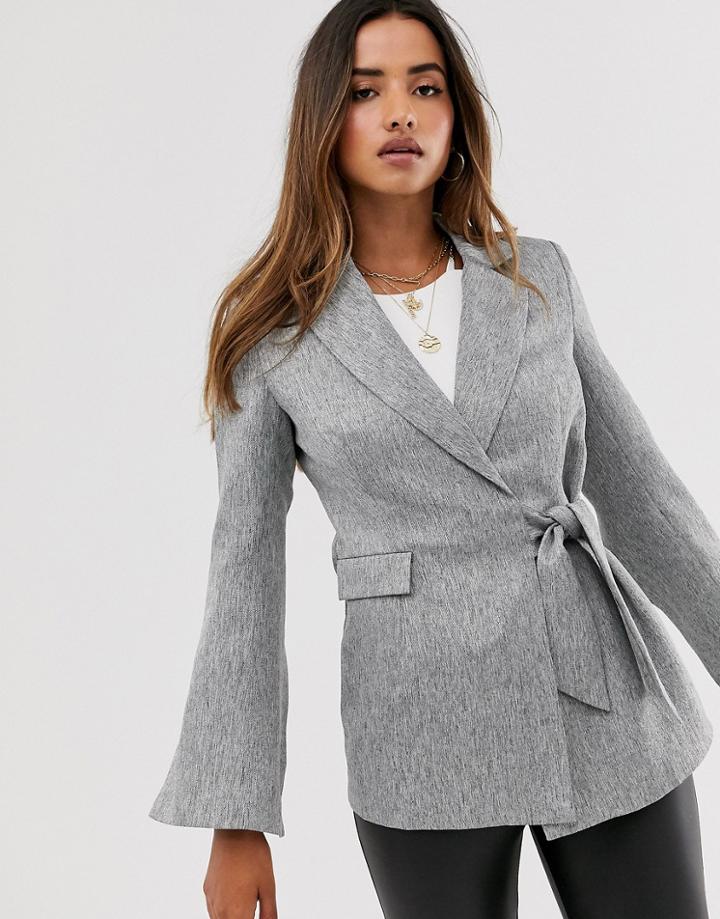 Unique21 Tie Front Blazer - Gray